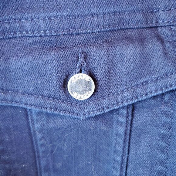 Chaps Denim Jacket Women XL Navy Blue Trucker Style Harrington Button Front Coat - Picture 7 of 10